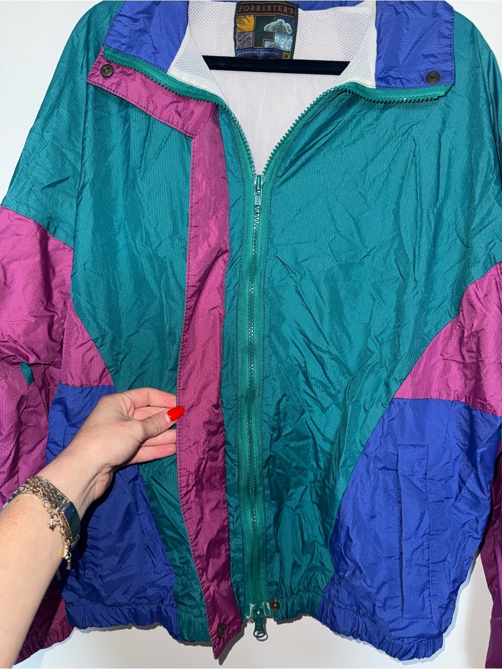 Vintage Colorblock Windbreaker Jacket - Teal, Purple & Royal Blue - Picture 2 of 4